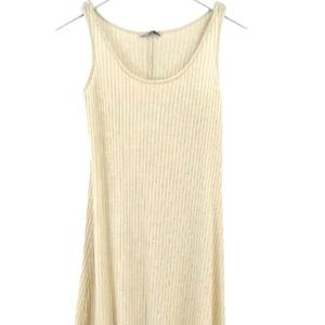 Zara Trafaluc Cream White Ribbed Sleeveless Knit Maxi Dress - Small